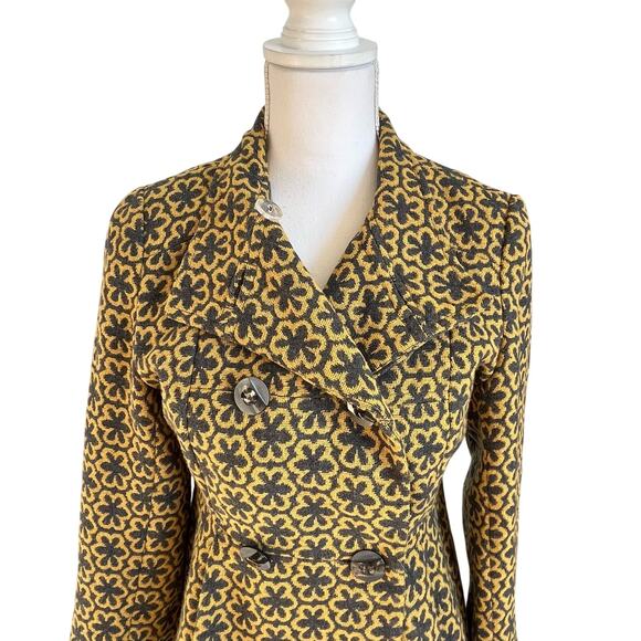 Pura Vida Peacoat Womens Size 4 Gold Gray Double Breasted Wool Blend Floral - Picture 2 of 9